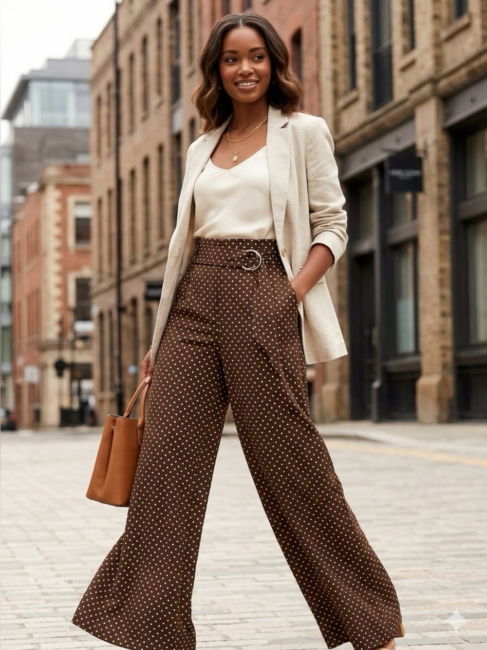 Wide Leg Polka Dot pants in Brown and White size8
